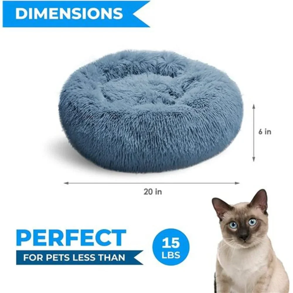 Cat Beds for Indoor Cats Washable, Orthopedic Soft Fluffy Round Calming Pet Bed